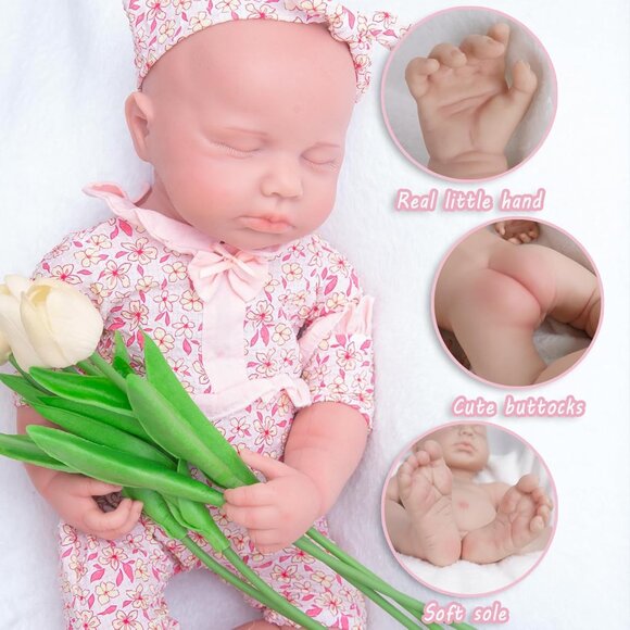 🆕19 inch Full Body Platinum Silicone Bald Baby Dolls Sleeping Zora-tan Boy - Picture 9 of 10